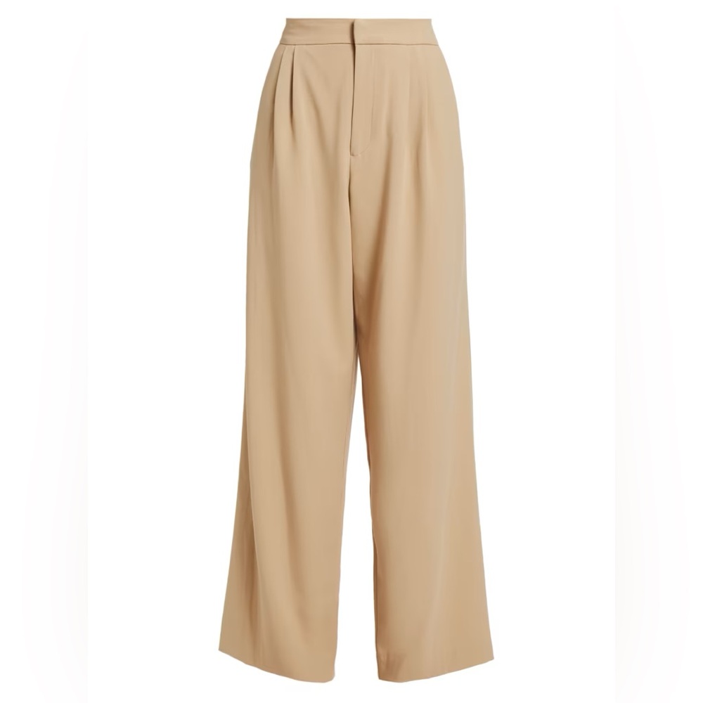 WAYF Pleated High Rise Pants Size Medium Tan Wide Leg